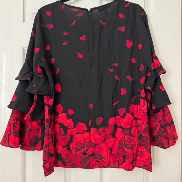 Alfani Blouse - Black with Red roses Size L - Picture 2 of 3